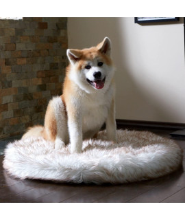 Luxury Faux Fur Orthopedic Dog Bed, Memory Foam Dog Bed for Small, Medium, Large and XL Pets, Fluffy Pup Rug with Waterproof and Washable Soft cover, Bone White (Donut (32x32))