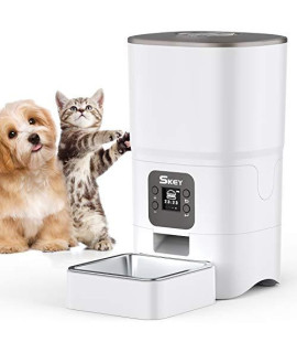 SKEY Automatic Cat Feeder 6L Automatic Dog Feeder- Timed Cat Food Dispenser with Portion Control 1-4 Meals, 10s Voice Recorder, Dual Power Supply & Clog-Free Design