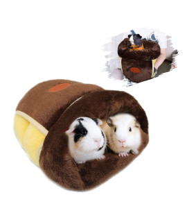 Yuepet Guinea Pig Bed Cuddle Cave Warm Fleece Cozy House Bedding Sleeping Cushion Cage Nest For Small Animal Squirrel Chinchilla Hedgehog Cage Accessories Brown