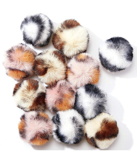 Weewooday 12 Pieces Cat Pom Pom Balls Toys Fuzzy Cat Ball Artificial Large Plush Pets Ball For Cats Interactive Playing Quiet Ball Indoor (Pink, Leopard)