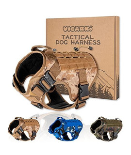 VICARKO Tactical Dog Harness, No Pull 4 Layer Dog Vest, MOLLE & Velcro, with 2X Metal Buckles, 1000D Nylon, 450 LBS Leash Clip, Extra Wide Handle, for K9 Military, Desert Camo, M, 55-70 lbs