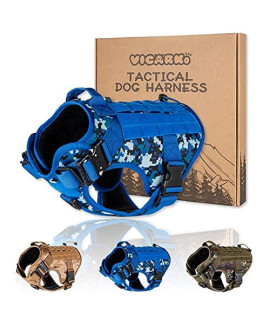 VICARKO Tactical Dog Harness, No Pull 4 Layer Dog Vest, MOLLE & Velcro, with 2X Metal Buckles, 1000D Nylon, 450 LBS Leash Clip, Extra Wide Handle, for K9 Military, Sea Camo, XL, 80-100 lbs