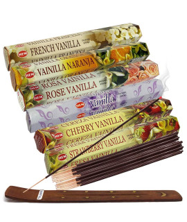 Hem Incense Sticks Variety Pack 18 and Incense Stick Holder Bundle with 6 Vanilla Fragrances