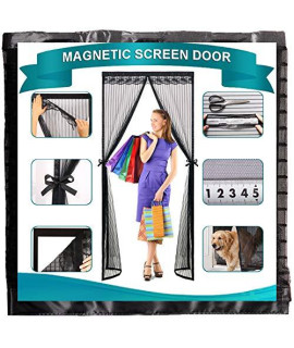 Magnet Screen Door 47x87 in, Heavy Duty Mesh Curtain No Tools Required Dog Door Pet and Kid Friendly, for Balcony Door, Bedroom, Kitchen. - Black