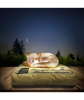 Solar Cat Memorial Stones Garden Stones with 3D Sleeping Cat on The Top - Auto Glow at Night Cat Grave Markers Tombstones, Sympathy Cat Memorial Loss Gifts, 8"x6.5"x3"