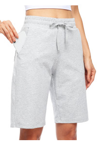 Willit Womens Shorts 10 Bermuda Cotton Long Shorts Jersey Shorts Athletic Yoga Workout Lounge Shorts With Pockets Light Gray S