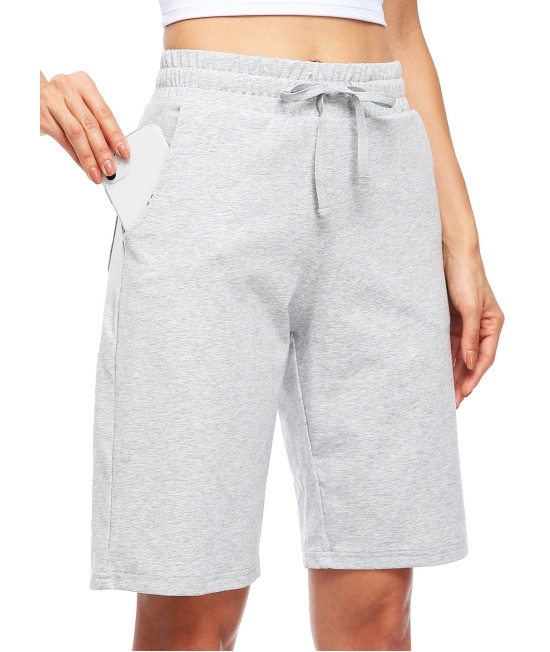 Willit Womens Shorts 10 Bermuda Cotton Long Shorts Jersey Shorts Athletic Yoga Workout Lounge Shorts With Pockets Light Gray S