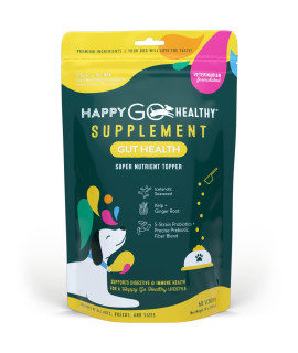 HAPPY GO HEALTHY Gut Health Supplements for Dogs | Prebiotic & Probiotic Food Topper with Ginger Root, Icelandic Seaweed, and Organic Kelp | All Breeds and Sizes | 60 Count