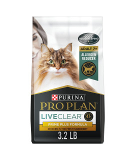 Purina Pro Plan Allergen Reducing Senior cat Food, LIVEcLEAR Adult 7 Prime Plus chicken and Rice Formula - 32 lb Bag