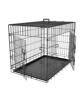 Dog Crate Double Door Folding Metal Kennel Cage with Tray for Small/Medium Dogs Indoor Outdoor Travel Use (42Inches)