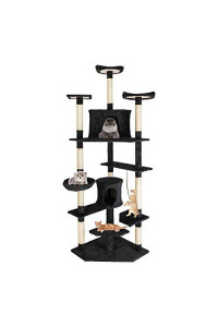 80" Cat Tree and Towers Multi-Level Cat Tower and Condos Kittens Play House with Sisal-Covered Scratching Posts Condos Baskets Cat Tree Tower Furniture for Kittens, Cats and Pets (Black)