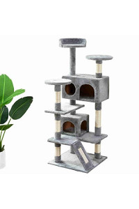 WOFACAI Cat Tree Apartment with Sisal-Covered Scratching Posts Cat Tower Furniture Cat Activity Center Relaxing Center for Cat Indoor Activity-US Stock