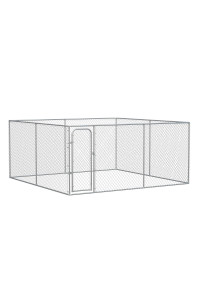 PawHut Outdoor Dog Kennel, Extra Large Dog Playpen with 172.2 Sq. Ft, Heavy Duty Pet Run, Galvanized Chain Link Fence for Backyards, with Secure Lock Mesh, Silver