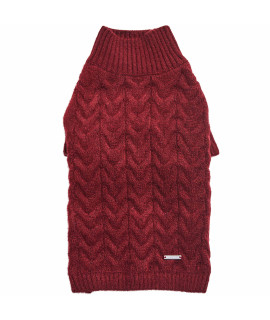 Blueberry Pet Classic Fuzzy Textured Knit Pullover Turtle-Neck Dog Sweater In Burgundy Red, Back Length 18, Pack Of 1 Clothes For Dogs