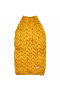 Blueberry Pet Classic Fuzzy Textured Knit Pullover Turtle-Neck Dog Sweater In Mustard Yellow, Back Length 10, Pack Of 1 Clothes For Dogs