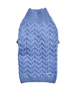 Blueberry Pet Classic Fuzzy Textured Knit Pullover Turtle-Neck Dog Sweater In Heather Blue, Back Length 22, Pack Of 1 Clothes For Dogs