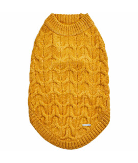 Blueberry Pet Classic Fuzzy Textured Knit Pullover Crew-Neck Dog Sweater In Mustard Yellow, Back Length 22, Pack Of 1 Clothes For Dogs