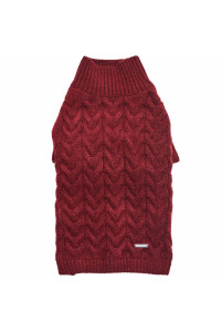 Blueberry Pet Classic Fuzzy Textured Knit Pullover Turtle-Neck Dog Sweater In Burgundy Red, Back Length 10, Pack Of 1 Clothes For Dogs