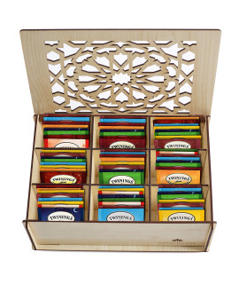 Twinings Tea Bags Sampler Assortment In Wooden Tea Box Organizer Perfect Variety Pack In Wood (Mdf) Gift Box (80 Count) 22 Flavors Gifts For Family Friends Coworkers (White)