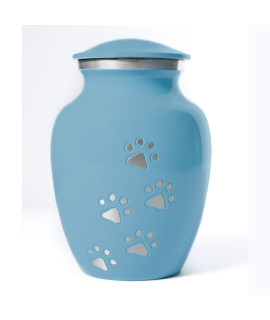 Best Friend Services Pet Urn - Ottillie Paws Legacy Memorial Pet Cremation Urns for Dogs and Cats Ashes Hand Carved Aluminium Memory Keepsake Urn (Baby Blue, Vertical Pewter Paws, X-Large)