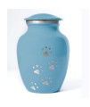 Best Friend Services Pet Urn - Ottillie Paws Legacy Memorial Pet Cremation Urns for Dogs and Cats Ashes Hand Carved Aluminium Memory Keepsake Urn (Baby Blue, Vertical Pewter Paws, Medium)