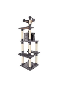 Cat Tree Multi-Level Condo, 68" Large Cat Activity Tower with Sisal Scratching Posts, Plush Condos, Perch Hammock andToy Ball, Play House Furniture for Pets Kittens Cats