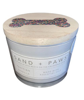 Sand + Paws Tahitian Vanilla Scented Candle, Neutralizes Pet Odors, 2 Wick, 12 Oz (White)