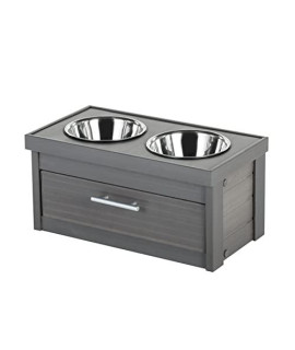 ECOFLEX Piedmont 2-Bowl Dog Diner with Storage Drawer -Grey