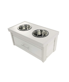 ECOFLEX Piedmont 2-Bowl Dog Diner with Storage Drawer -Antique White