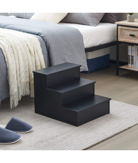 Kings Brand Furniture - Darien 3 Step Wood Step Stool for Adults or Kids, Dog Stairs, Black