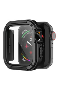 Recoppa Rugged Apple Watch Case 44Mm Series Se 654 With Screen Protector, Durable Military Grade Quattro Pro Series Drop-Proof Protective Cover Full Coverage Shock-Proof Bumper For Men Iwatch(Black)