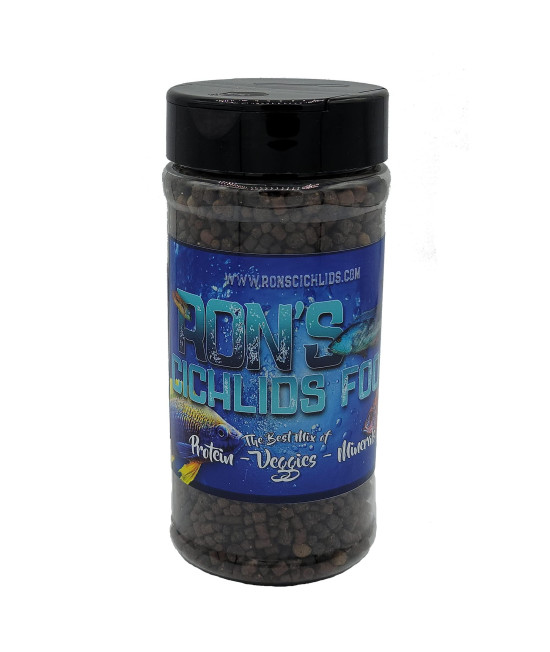Rons cichlid Fish Food for African cichlids, Tetras Other Tropical Fish, Premium Food For Brighter colors, Healthier Fish cleaner Tanks, Pellets Made with Real Shrimp Natural Ingredients, 12 oz