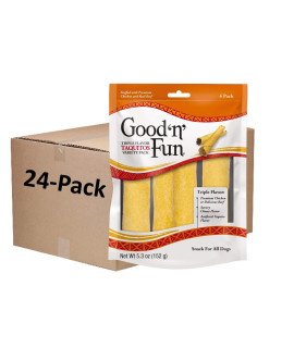 Good Ana Fun Triple Flavor Taquitos Variety Pack 4 Count, 6 Flavors In 1, Chew For Large Dogs (1 Case Of 24 Individual Packs Of 4 Count)