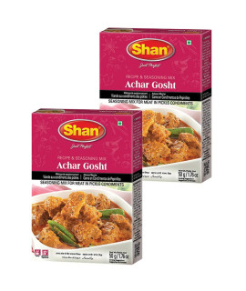 Shan Achar Gosht Recipe And Seasoning Mix 176 Oz (50G) - Spice Powder For Meat In Pickle Condiments - Suitable For Vegetarians - Airtight Bag In A Box (Pack Of 2)