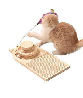 Zakynuye Cat Turntable Scratcher Wooden Cat Scratching Board Toys Double Layer Cat Turntable With Interactive Ball And Cat Scratching Board Cat Track Toys Wooden Cat Toy