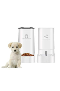Automatic pet Feeder and Water Dispenser Set Cat and Dog Big Capacity Pet Bowl for Cats & Small,Medium, Large Dogs 1 Gallon Feeder and 3.7L Waterer (Waterer+Feeder White)
