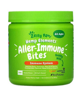Zesty Paws, Hemp Elements, Aller-Immune Bites for Dogs, All Ages, Cheese, 90 Soft Chews
