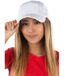 Funky Junque Womens Baseball Cap Distressed Vintage Unconstructed Embroidered Patch Hat (American Flag - Whitewhite Flag)