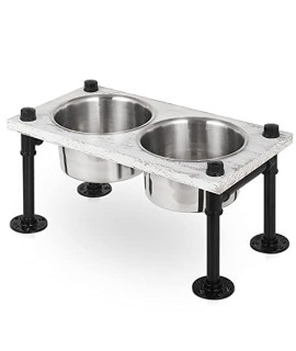 Elevated Dog Bowls, Wooden Detachable Raised Dog Bowls with 2 Stainless Steel Bowls and Anti Slip Feet, Pet Food and Water Bowls Stand Feeder for Large Medium Dogs (Rustic Grey)
