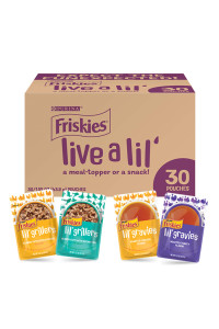 Friskies Purina Gravy Wet Cat Food Complement Variety Pack, Lil' Gravies and Lil' Grillers - (30) 1.55 oz. Pouches