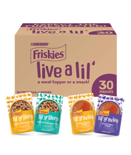 Friskies Purina Gravy Wet Cat Food Complement Variety Pack, Lil' Gravies and Lil' Grillers - (30) 1.55 oz. Pouches