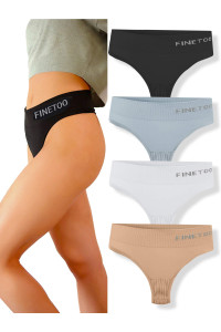 Finetoo 4 Pack High Waist Thongs For Women Breathable Underwear Soft Stretchy Nylon Spandex No Side Seam Panties(M)