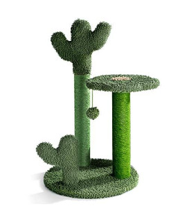 T2Y 27" Tall Cat Scratching Post - Cactus Cat Scratcher Tower with 3 Scratch Post and Dangling Bell Ball, Full Wrapped Premium Natural Sisal Scratching Post for Indoor Cats - Large