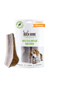 Buck Bone Organics Dog chews, Antlers for Dogs, Premium Natural Elk and Deer Antler chews, Long Lasting Dog Bones for Aggressive chewers, No Preservatives, Wild Shed in The USA (Medium 2 Pack)