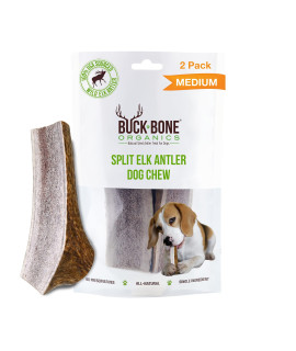 Buck Bone Organics Dog chews, Antlers for Dogs, Premium Natural Elk and Deer Antler chews, Long Lasting Dog Bones for Aggressive chewers, No Preservatives, Wild Shed in The USA (Medium 2 Pack)