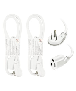 EP 2 Pack 3 Ft Flat Plug Extension cord, 16 AWg 3 Prong grounded White Low Profile Extension cable for Indoor
