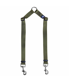 Blueberry Pet Essentials Durable Classic Double Dog Leash Coupler, Military Green, Mediumlarge, Dual Walking & Training Leashes For Two Dogs