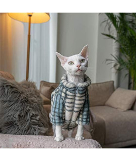 OCHSTIN Hairless Cat Clothes, Furry Warm Winter Coat Jacket, for Sphynx, Cornish Rex, Devon Rex, Peterbald, Hairless Cat Clothes of Various Sizes (M-, Stripe)