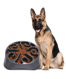 Jasgood Large Dogs Bowl,Fun Slow Feeder Dog Bowl,Anti-Gulping Dog Slow Feeder Stop Bloat,Eco-Friendly Durable Big Pet Bowl (E-Dark Grey)