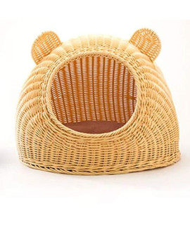 Breathable Cat Bed House Cave Suitable for Small Size Cats Kittens,Made of Plastic Rattan,Resistance to Bite(15x11 inch)